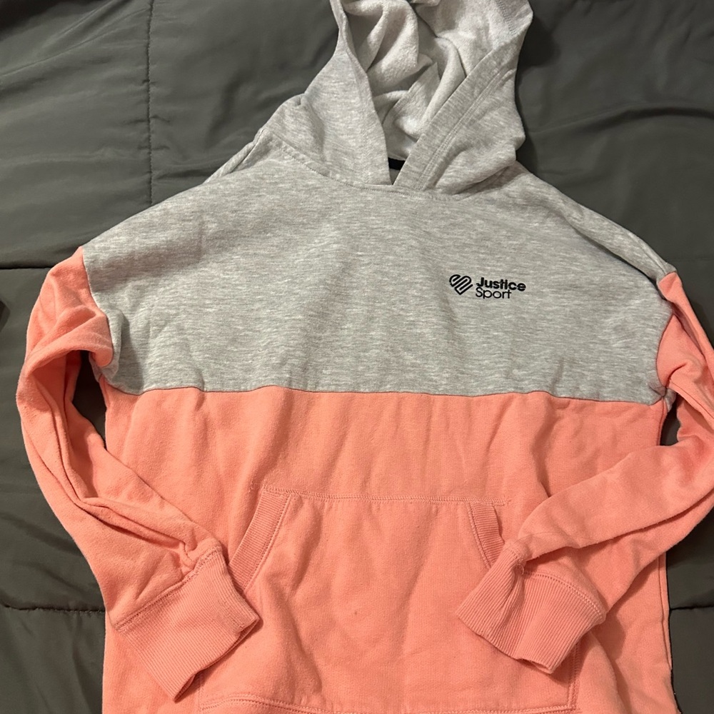 Justice Sport kids Gray and Coral Hoodie